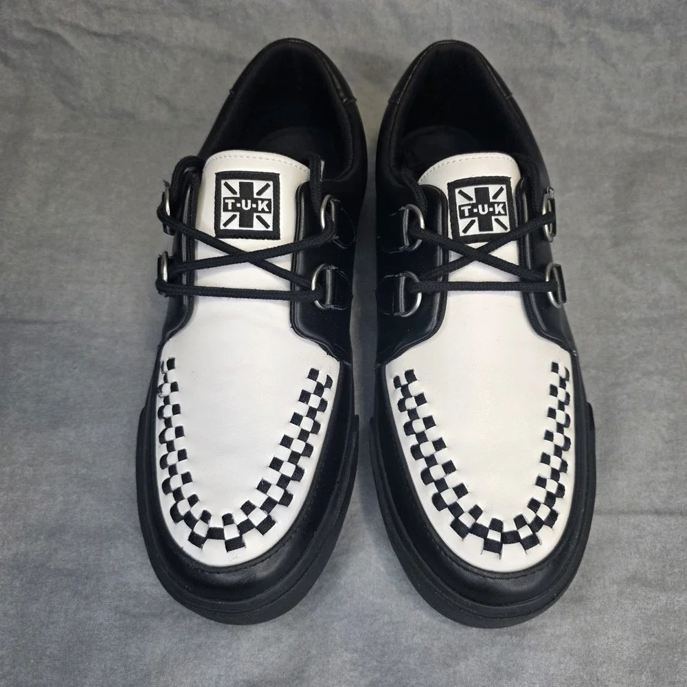T.U.K. Creepers Black White Checkerboard Woven Leather Goth Punk Shoes Men's 9